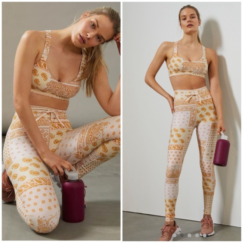 💋Anthropologie The Upside Gold and Cream Activewear Set